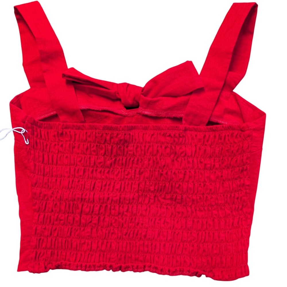 Sienna Sky Womens Red Front Tie Bow Smocked Back Sleeveless Crop Top Medium - Picture 4 of 5